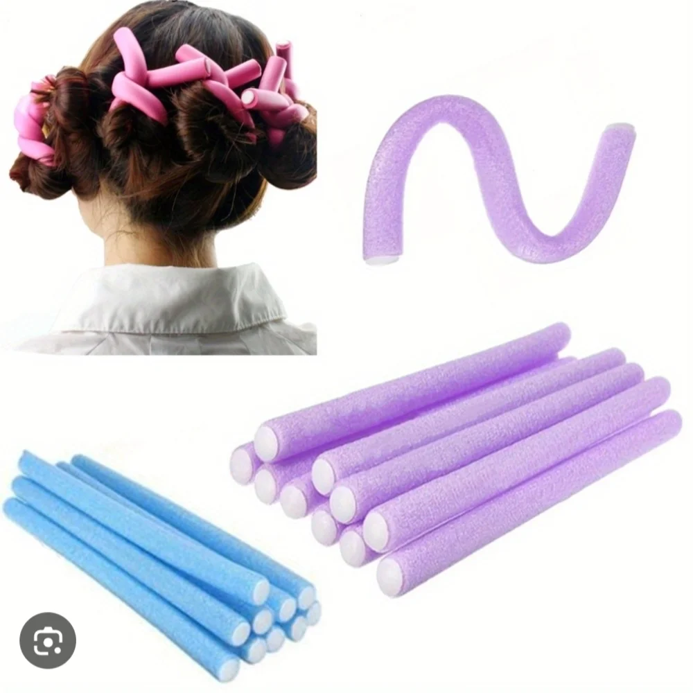 Purple Foam Hair Rollers and Hair Clips Set
